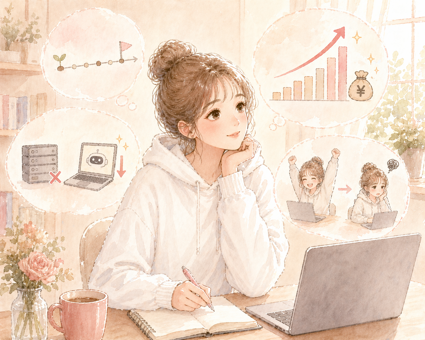 コツコツ積み上げてアフィリエイト収入を育てるイメージ