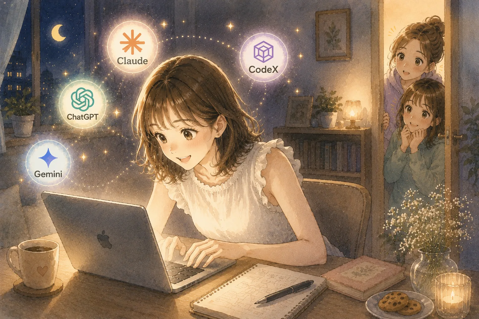 AIブログを始めようと決めた主婦のイラスト