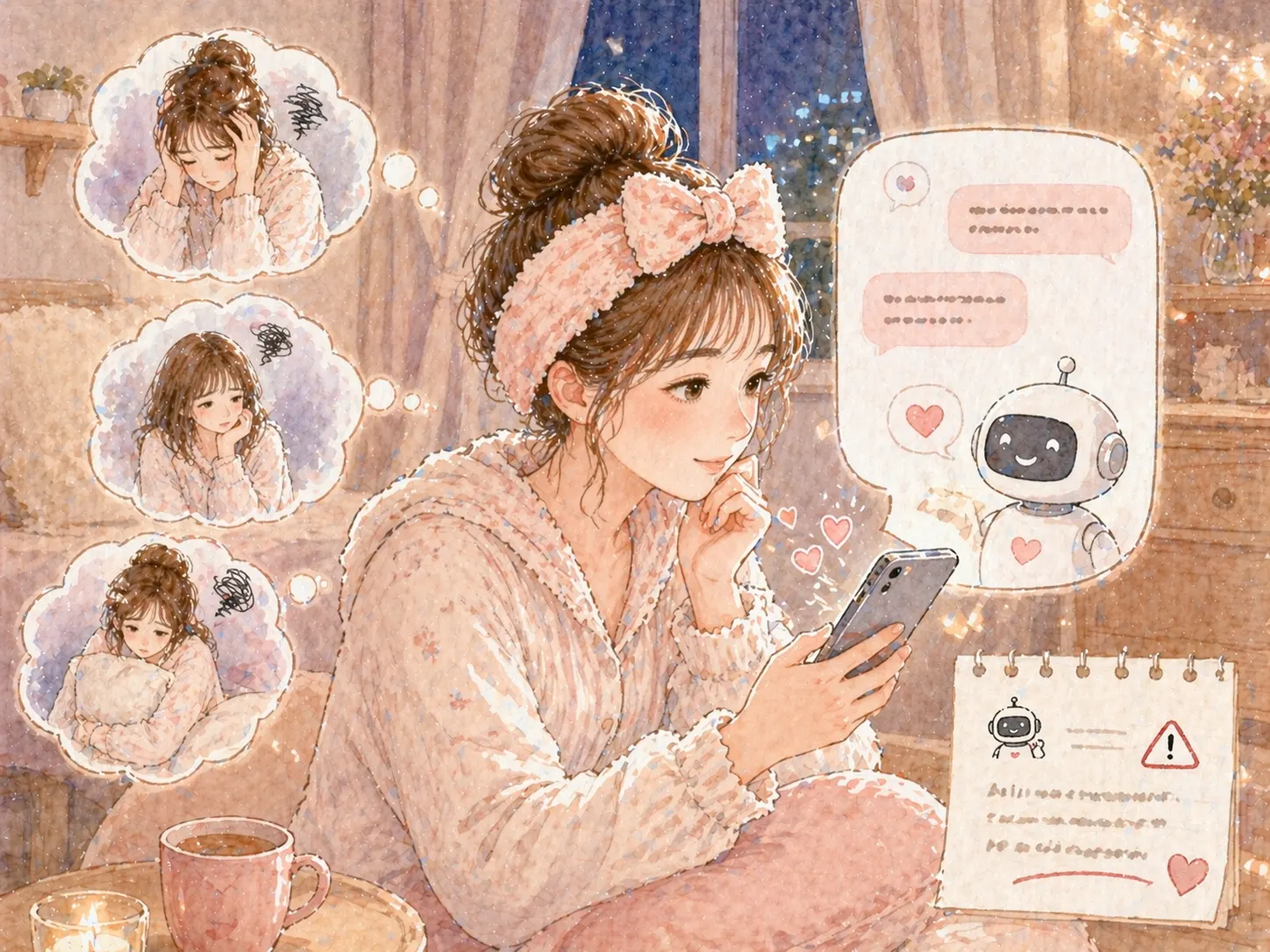 悩みをAIに話す女性のイラスト