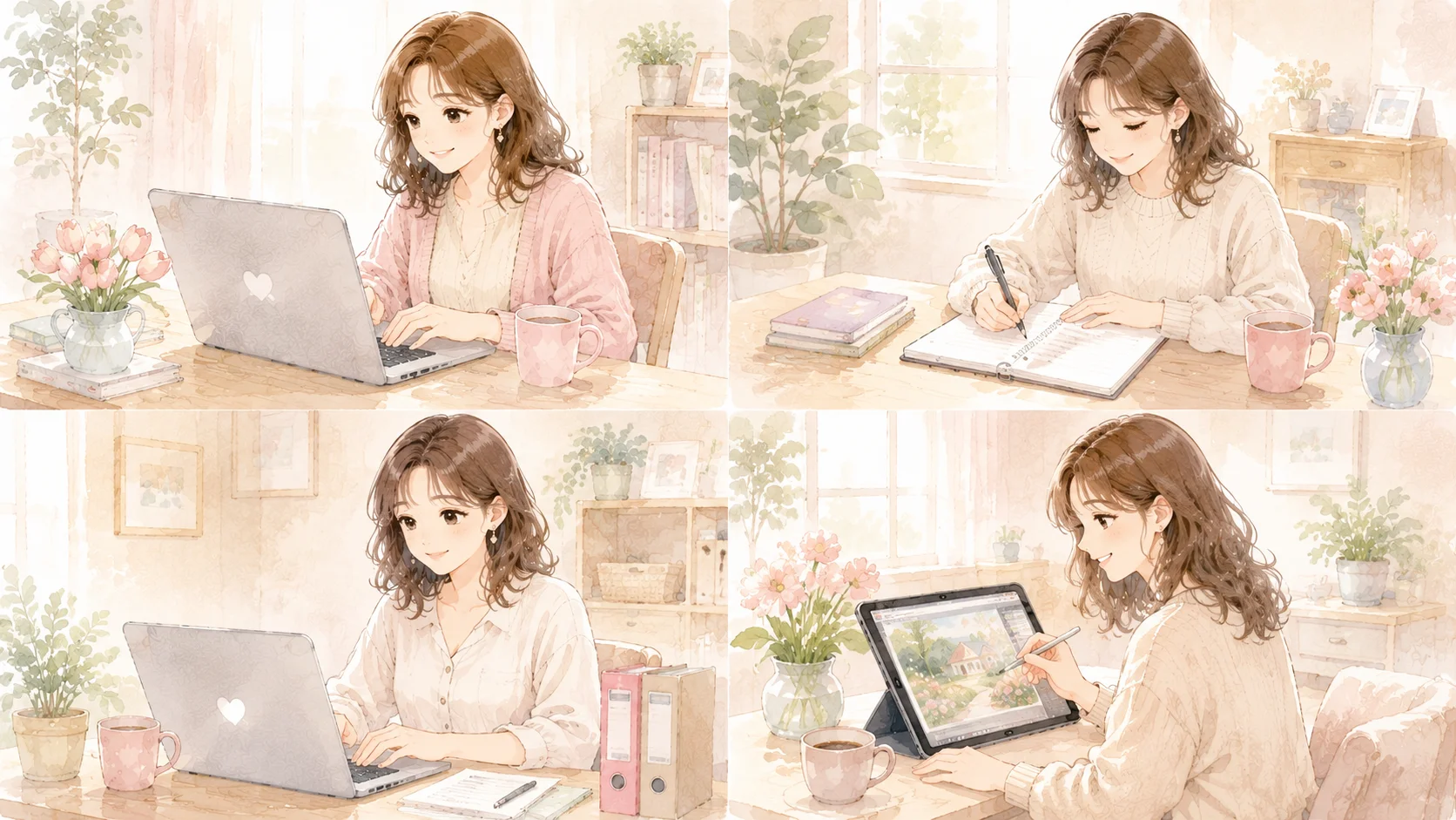 主婦向けAI在宅ワーク4種類の比較イラスト