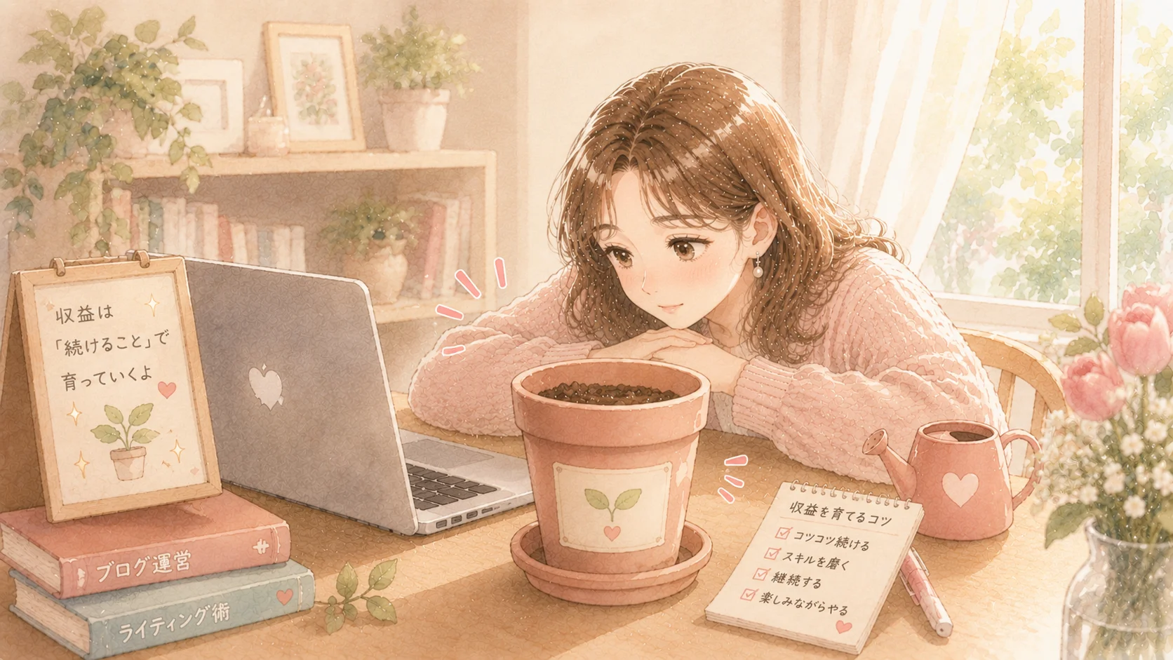 AI在宅ワークの収益の現実を説明するイラスト
