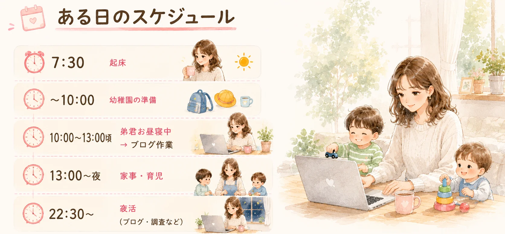 育児中の主婦のAI在宅ワーク1日のスケジュール