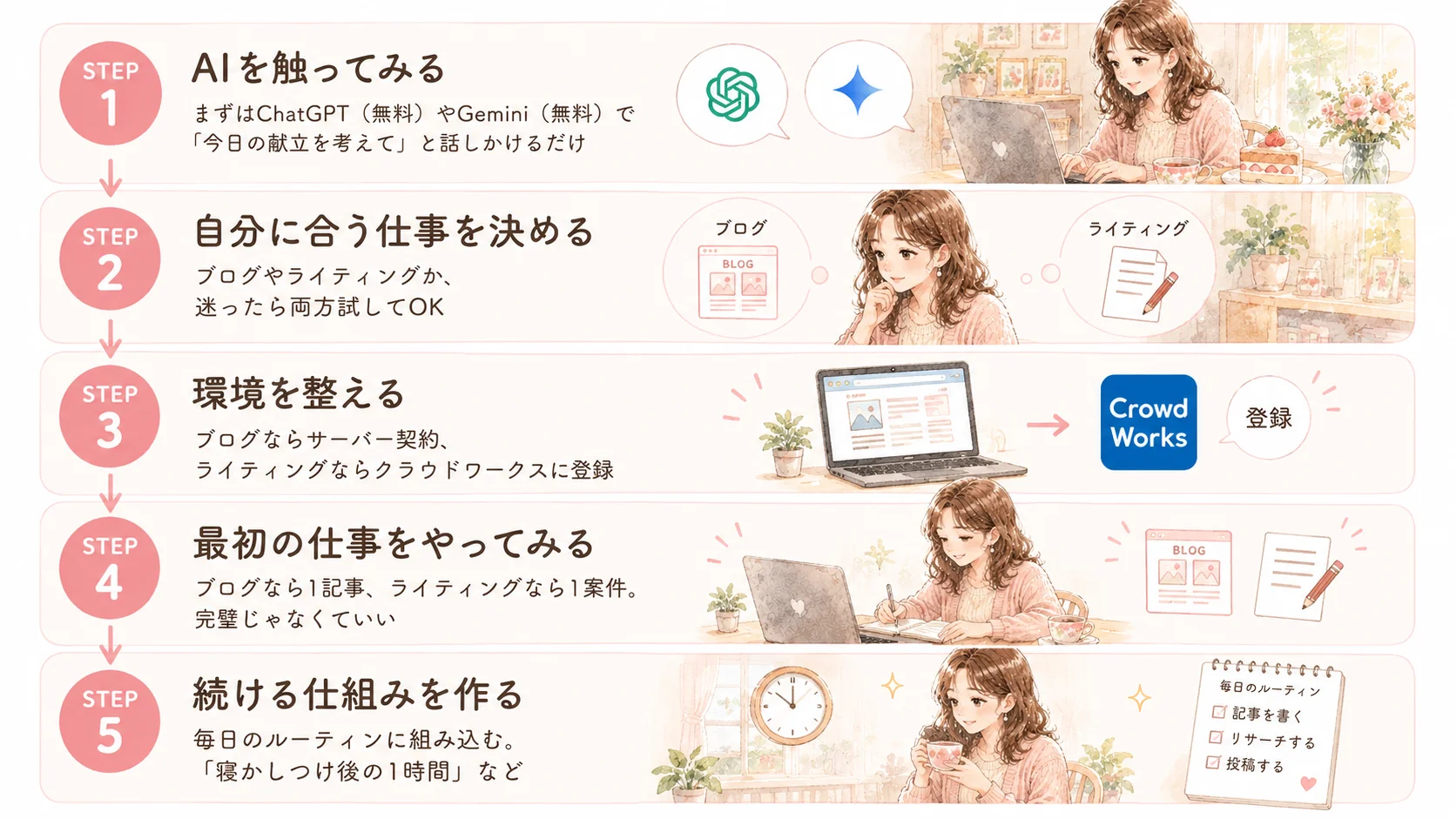 AI在宅ワークを始める5ステップ