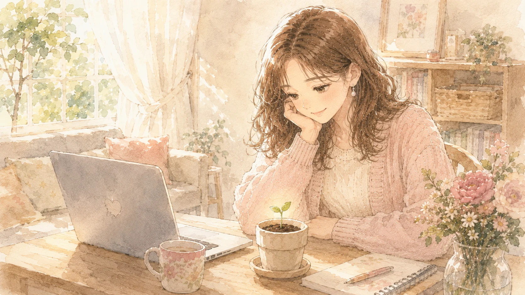 AI在宅ワークを始めた主婦のイラスト