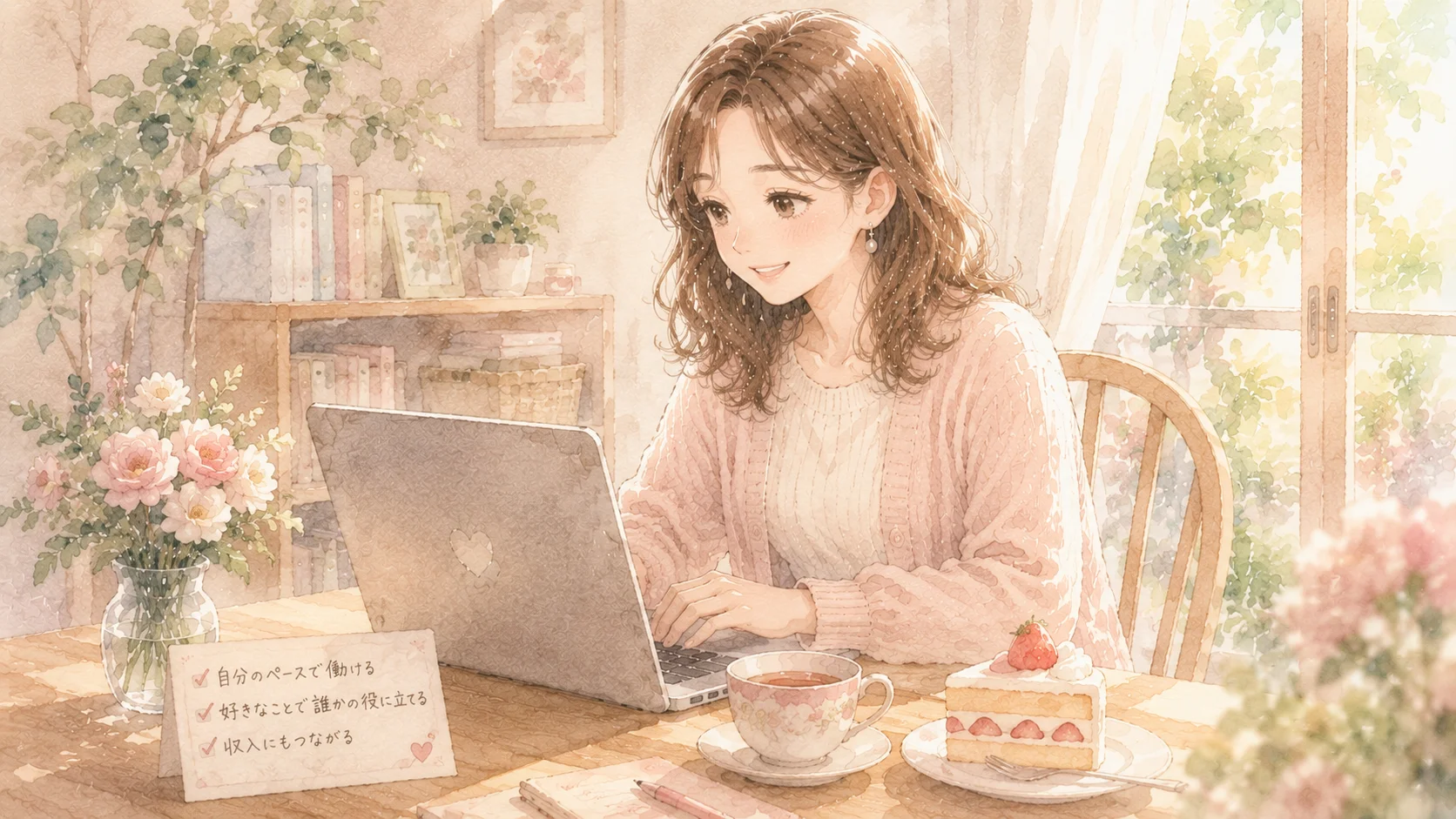 AI在宅ワークが向いている主婦のイラスト