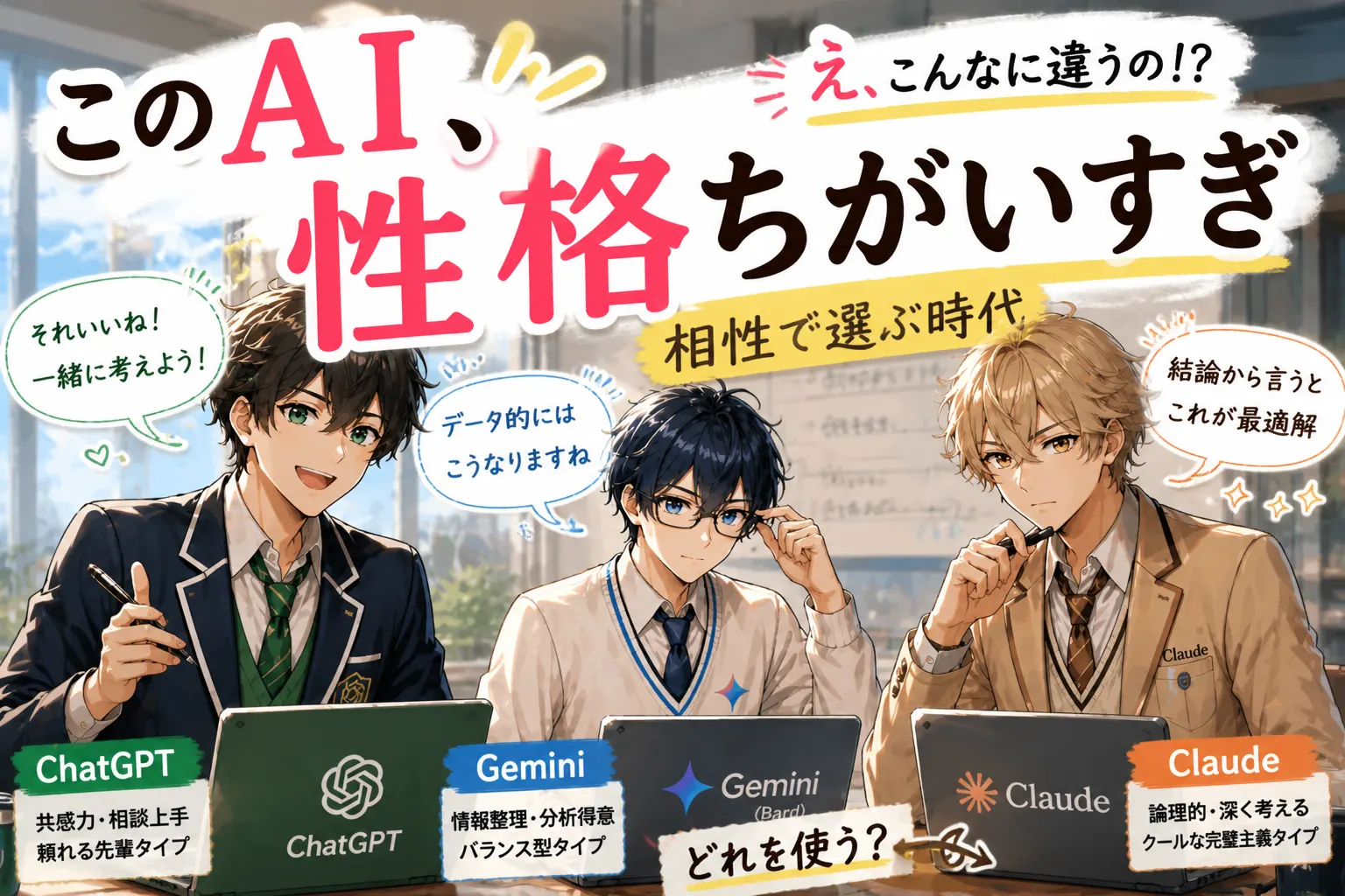 ChatGPT・Claude・Geminiの性格の違い|AIにライバル評価を聞いてみた