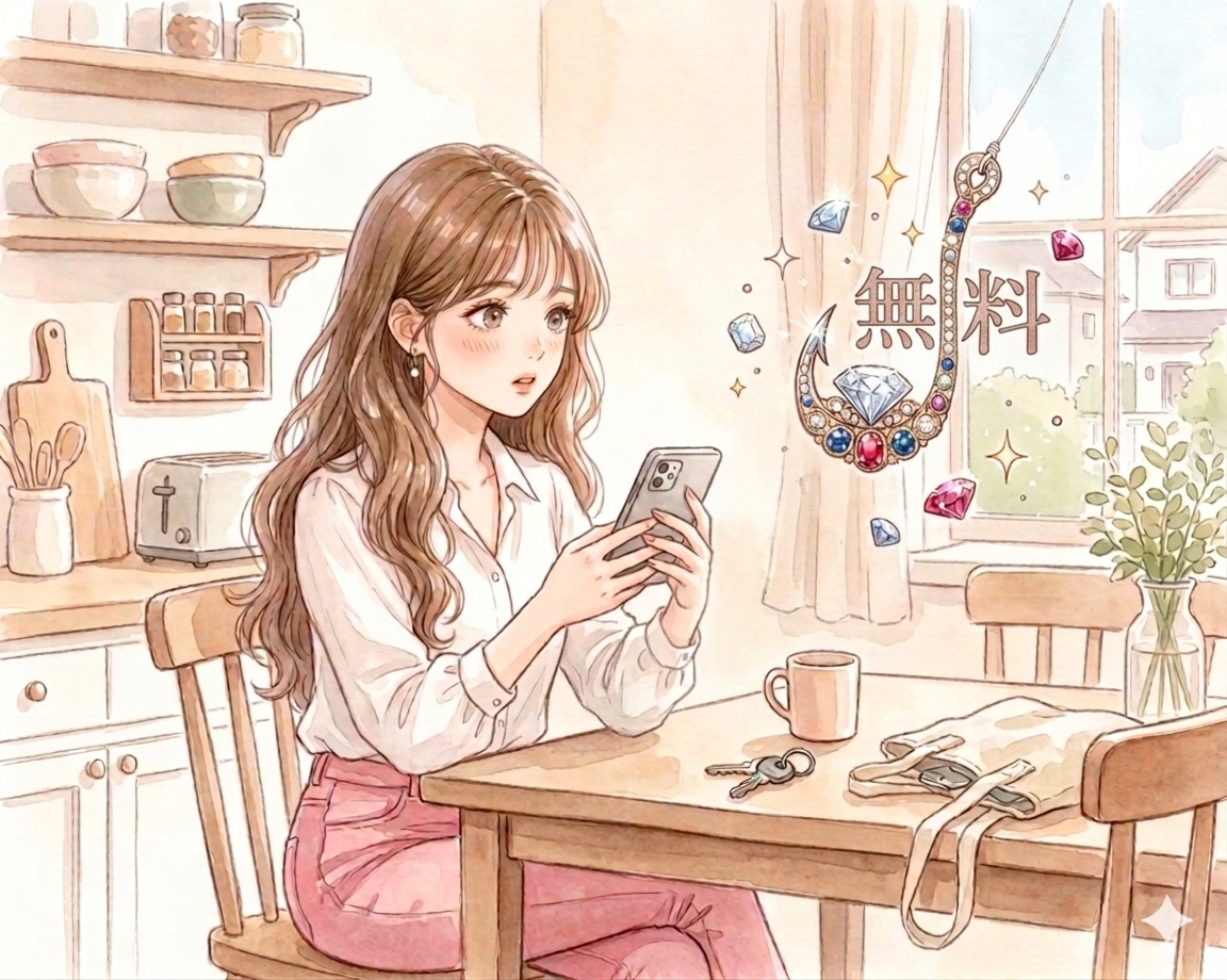 「無料」という餌がついた釣り針のイラスト
