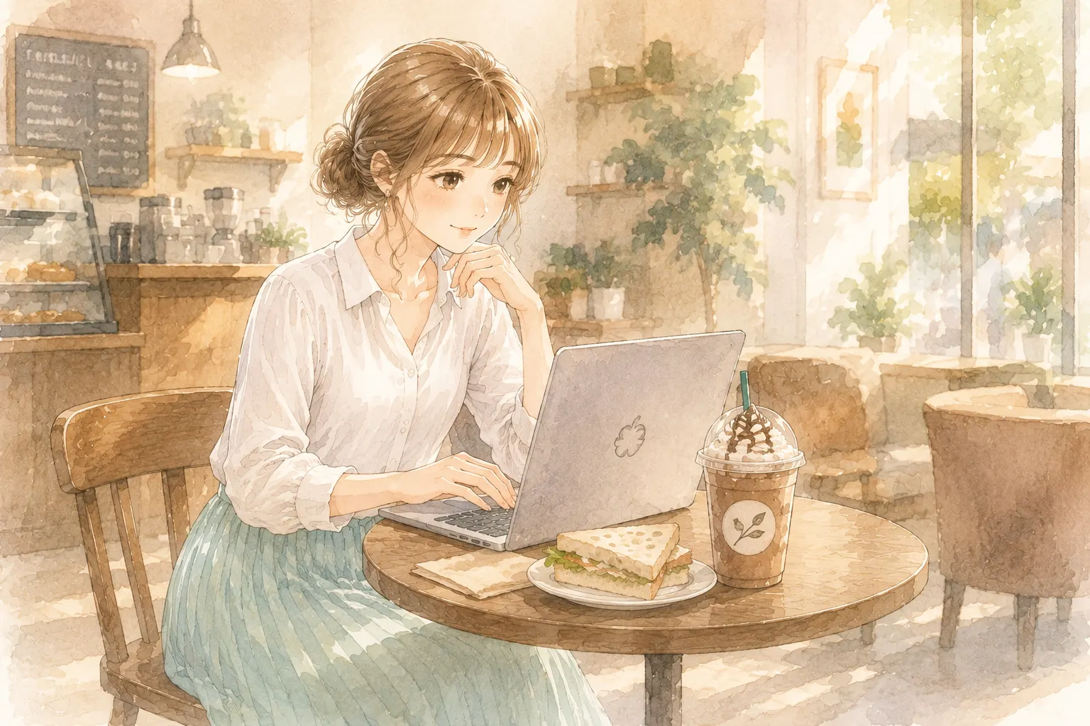 主婦が安全に始められるAI副業を紹介するイラスト