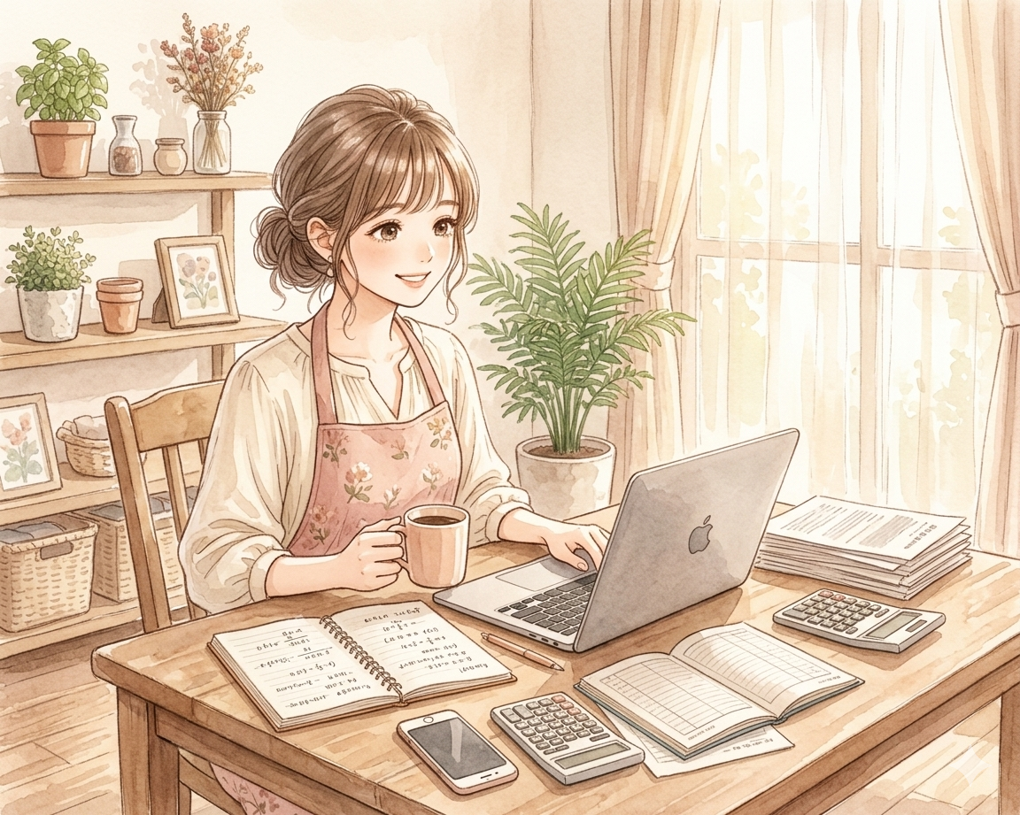 スマホでAI副業を始めた主婦のイラスト