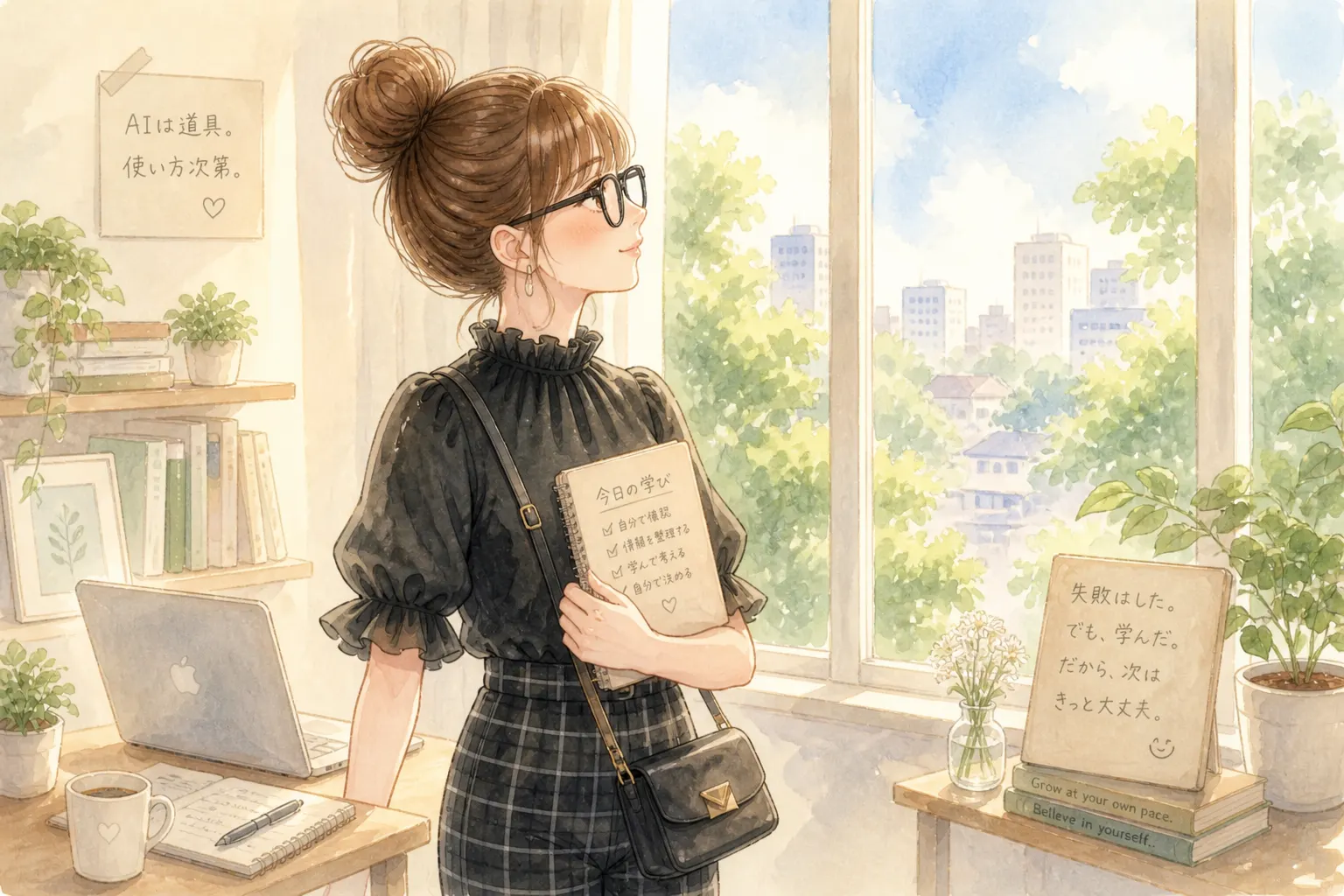 AIで株を買った失敗から学んだことをまとめるイラスト