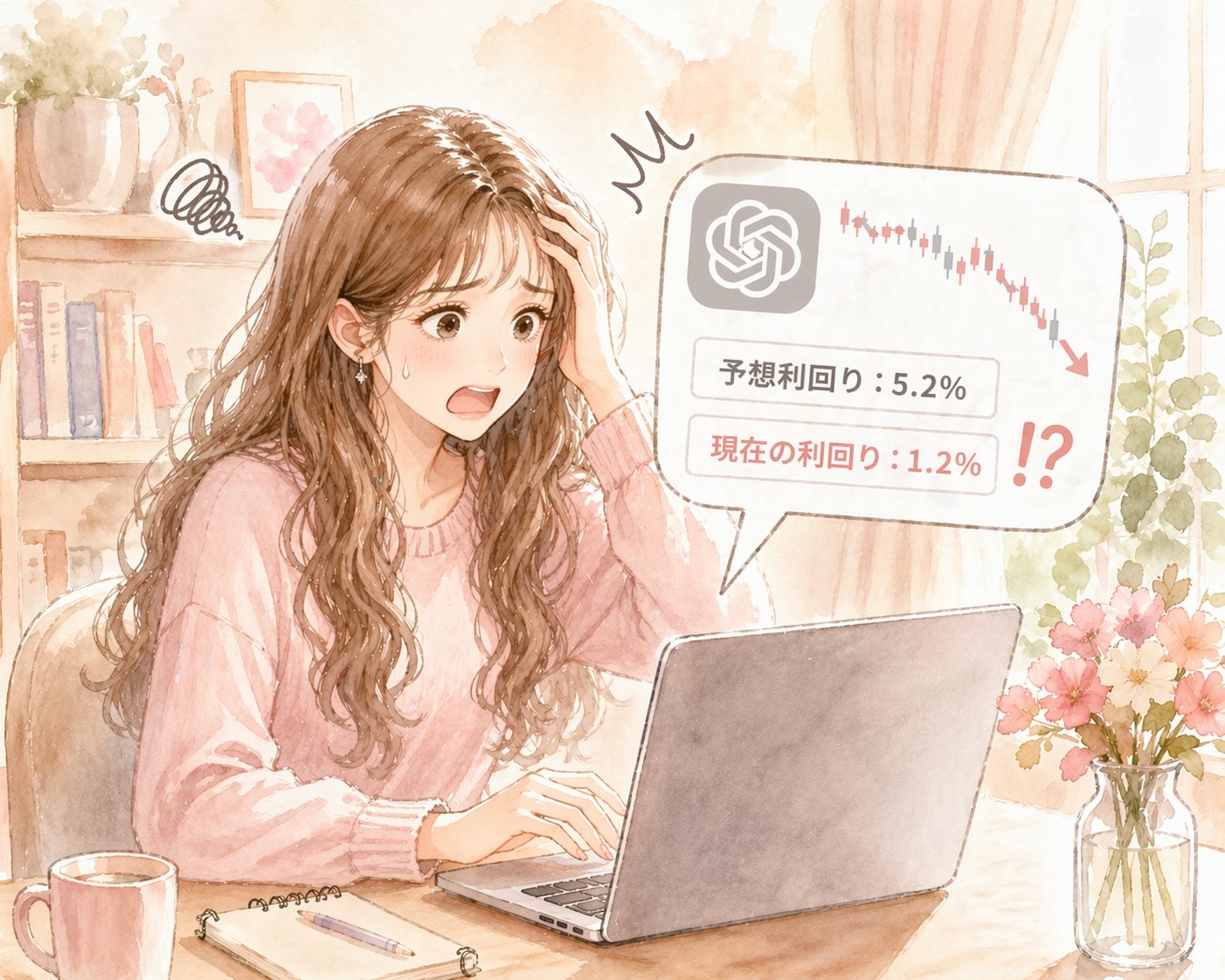 AIに嘘の利回りを教えられた体験イラスト
