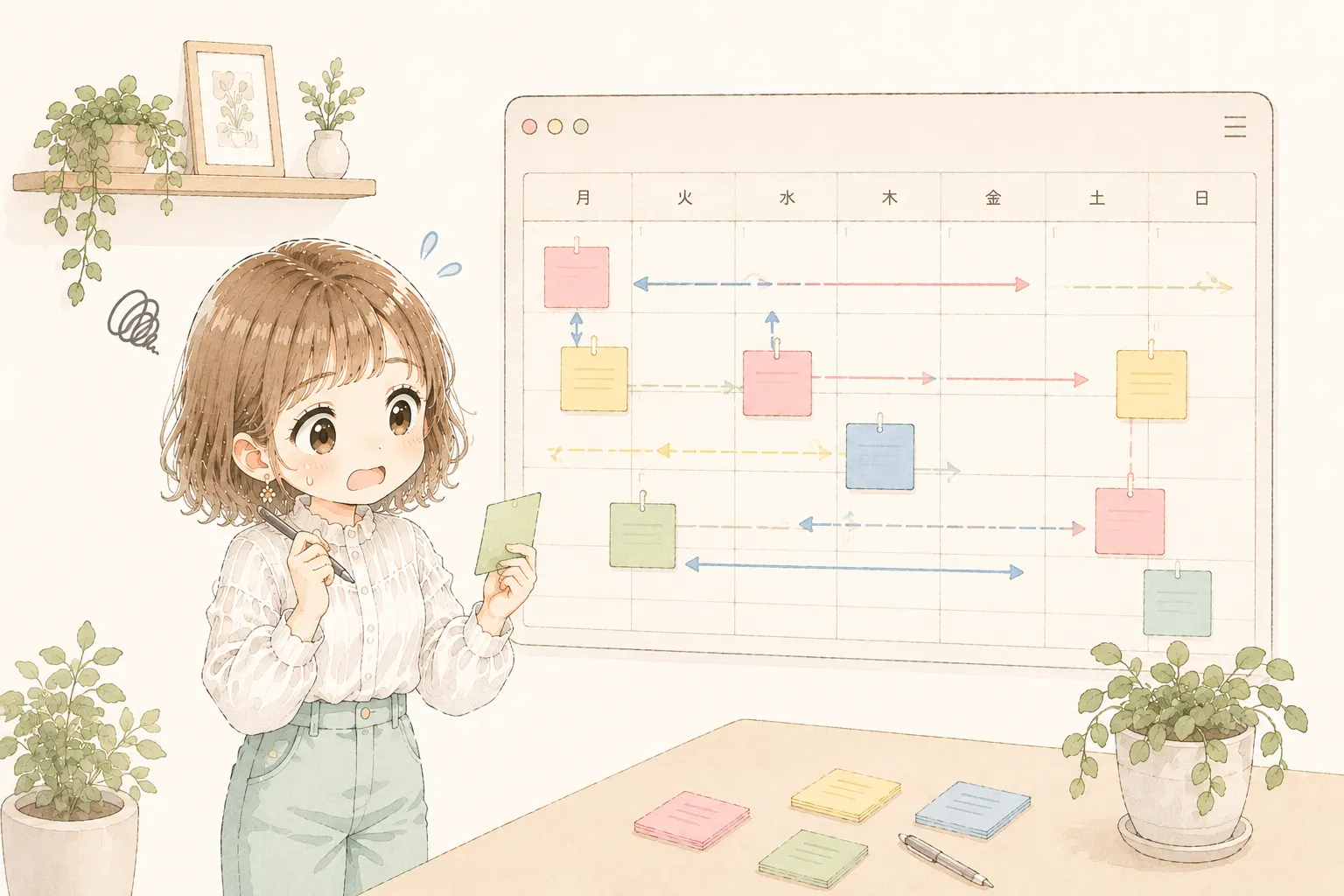 予約管理に困っている主婦のイラスト