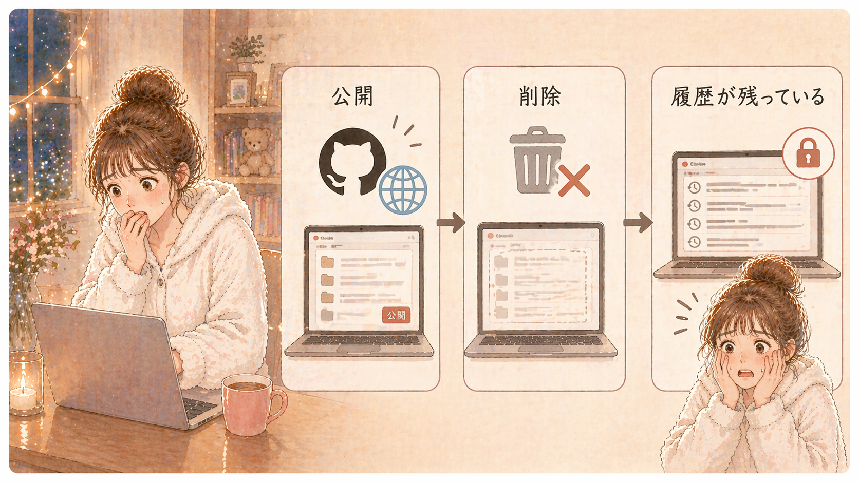 公開→削除しても履歴が残る図解