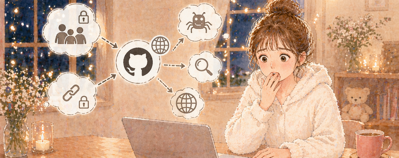 GitHubの公開設定に気づいて驚く女性