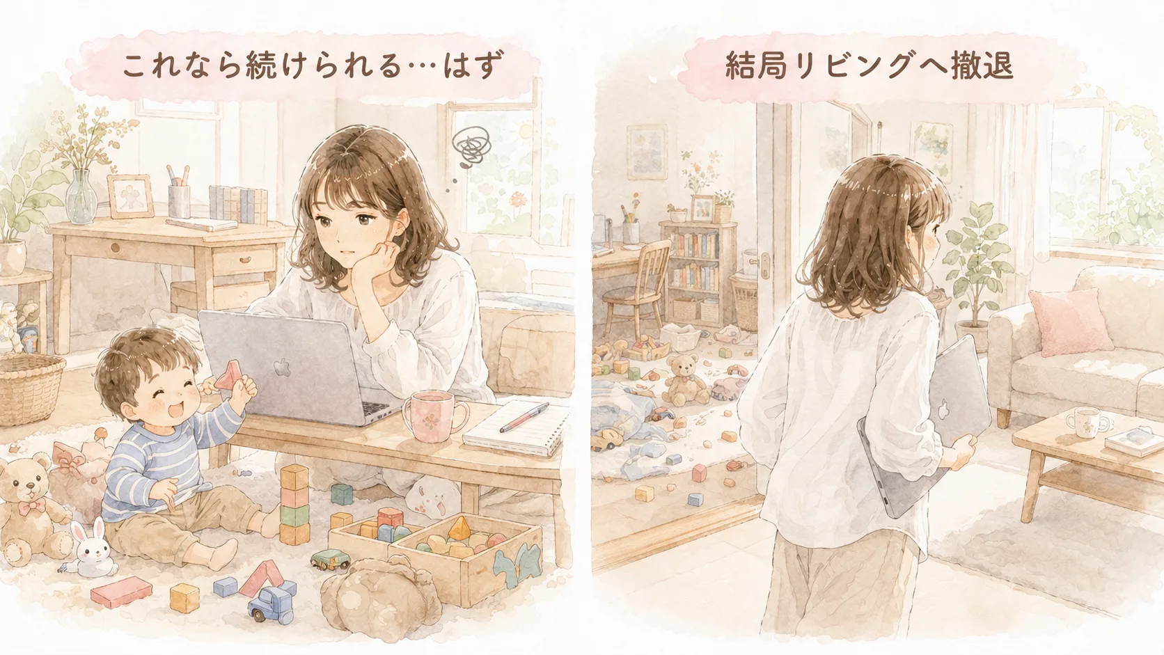 子どもが昼寝から起きてしまい作業部屋からリビングへ撤退した話