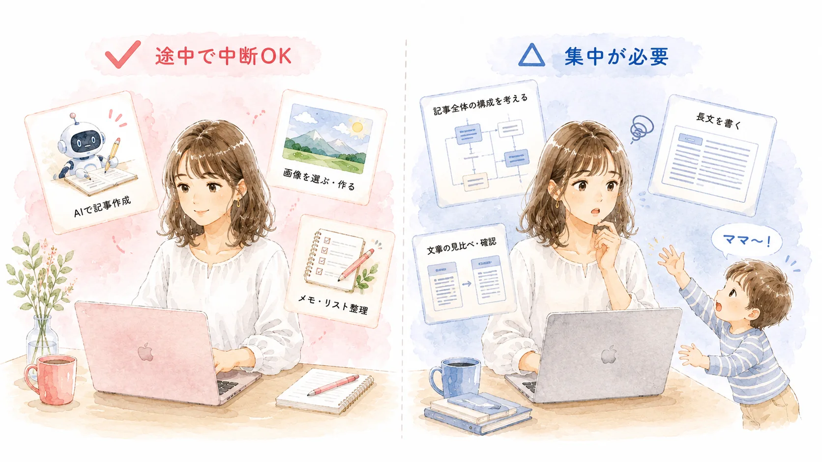 昼寝中にできる作業とできない作業の比較