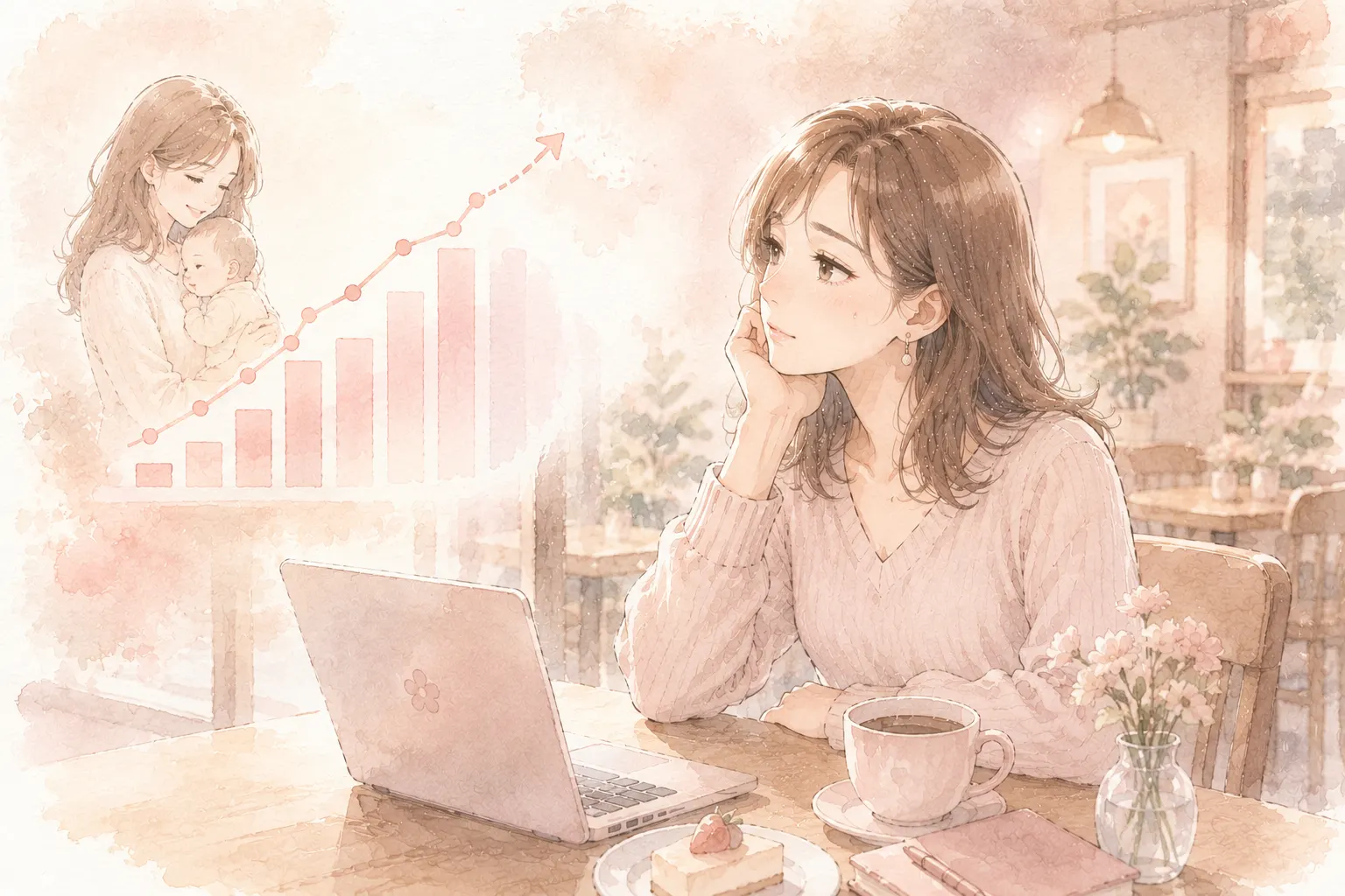 4年前のブログ収益の推移を振り返る主婦のイラスト